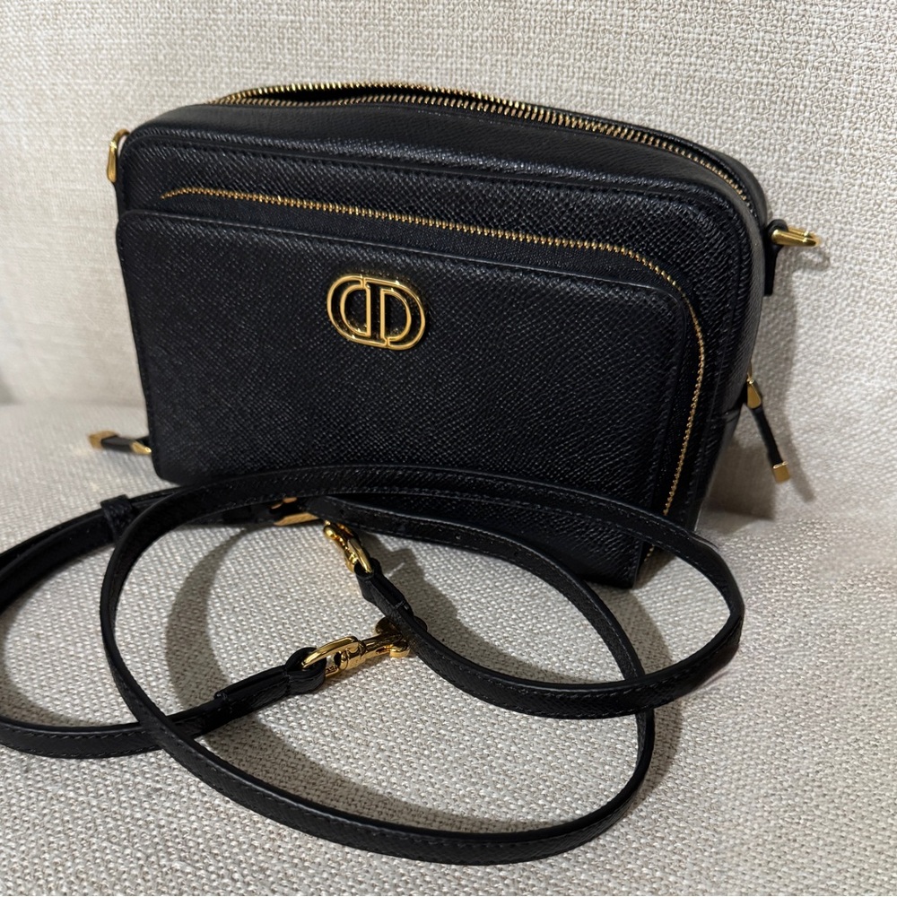 Dior Caro Black Crossbody Bag with Gold Accents